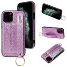 For iPhone 12 / 12 Pro Glitter Powder PU+TPU Shockproof Protective Case with Holder & Card Slots & Wrist Strap(Purple) - 1