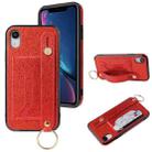 For iPhone XR Glitter Powder PU+TPU Shockproof Protective Case with Holder & Card Slots & Wrist Strap(Red) - 1