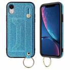 For iPhone XR Glitter Powder PU+TPU Shockproof Protective Case with Holder & Card Slots & Wrist Strap(Blue) - 1