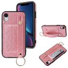 For iPhone X / XS Glitter Powder PU+TPU Shockproof Protective Case with Holder & Card Slots & Wrist Strap(Pink) - 1