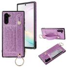 For Samsung Galaxy Note 10 Glitter Powder PU+TPU Shockproof Protective Case with Holder & Card Slots & Wrist Strap(Purple) - 1