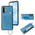 For Huawei P30 Glitter Powder PU+TPU Shockproof Protective Case with Holder & Card Slots & Wrist Strap(Blue) - 1