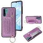 For Huawei P30 Glitter Powder PU+TPU Shockproof Protective Case with Holder & Card Slots & Wrist Strap(Purple) - 1