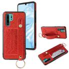 For Huawei P30 Pro Glitter Powder PU+TPU Shockproof Protective Case with Holder & Card Slots & Wrist Strap(Red) - 1