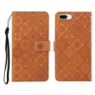 Ethnic Style Embossed Pattern Horizontal Flip Leather Case with Holder & Card Slots & Wallet & Lanyard For iPhone 8 Plus / 7 Plus(Brown) - 1