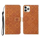 For iPhone 11 Pro Ethnic Style Embossed Pattern Horizontal Flip Leather Case with Holder & Card Slots & Wallet & Lanyard (Brown) - 1