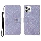 For iPhone 11 Pro Ethnic Style Embossed Pattern Horizontal Flip Leather Case with Holder & Card Slots & Wallet & Lanyard (Purple) - 1