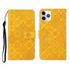 For iPhone 11 Pro Max Ethnic Style Embossed Pattern Horizontal Flip Leather Case with Holder & Card Slots & Wallet & Lanyard (Yellow) - 1