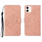 For iPhone 12 Ethnic Style Embossed Pattern Horizontal Flip Leather Case with Holder & Card Slots & Wallet & Lanyard(Pink) - 1