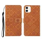 For iPhone 12 mini Ethnic Style Embossed Pattern Horizontal Flip Leather Case with Holder & Card Slots & Wallet & Lanyard (Brown) - 1