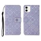 For iPhone 12 mini Ethnic Style Embossed Pattern Horizontal Flip Leather Case with Holder & Card Slots & Wallet & Lanyard (Purple) - 1