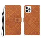 For iPhone 12 Pro Max Ethnic Style Embossed Pattern Horizontal Flip Leather Case with Holder & Card Slots & Wallet & Lanyard(Brown) - 1