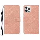 For iPhone 12 Pro Max Ethnic Style Embossed Pattern Horizontal Flip Leather Case with Holder & Card Slots & Wallet & Lanyard(Pink) - 1