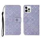 For iPhone 12 Pro Max Ethnic Style Embossed Pattern Horizontal Flip Leather Case with Holder & Card Slots & Wallet & Lanyard(Purple) - 1