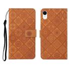For iPhone XR Ethnic Style Embossed Pattern Horizontal Flip Leather Case with Holder & Card Slots & Wallet & Lanyard(Brown) - 1