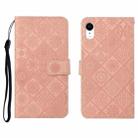 For iPhone XR Ethnic Style Embossed Pattern Horizontal Flip Leather Case with Holder & Card Slots & Wallet & Lanyard(Pink) - 1