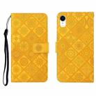 For iPhone XR Ethnic Style Embossed Pattern Horizontal Flip Leather Case with Holder & Card Slots & Wallet & Lanyard(Yellow) - 1