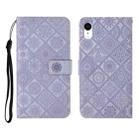 For iPhone XR Ethnic Style Embossed Pattern Horizontal Flip Leather Case with Holder & Card Slots & Wallet & Lanyard(Purple) - 1