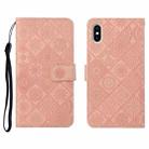 For iPhone XS Max Ethnic Style Embossed Pattern Horizontal Flip Leather Case with Holder & Card Slots & Wallet & Lanyard(Pink) - 1