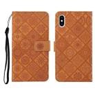 For iPhone X / XS Ethnic Style Embossed Pattern Horizontal Flip Leather Case with Holder & Card Slots & Wallet & Lanyard(Brown) - 1