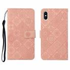 For iPhone X / XS Ethnic Style Embossed Pattern Horizontal Flip Leather Case with Holder & Card Slots & Wallet & Lanyard(Pink) - 1