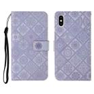 For iPhone X / XS Ethnic Style Embossed Pattern Horizontal Flip Leather Case with Holder & Card Slots & Wallet & Lanyard(Purple) - 1