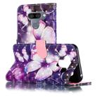 For LG K50 3D Pattern Colored Drawing Horizontal Flip Leather Case with Holder & Card Slots & Wallet & Lanyard(Purple Butterfly) - 1