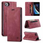 For iPhone SE 2022 / SE 2020 / 8 / 7 AutSpace A01 Retro Skin-feel Crazy Horse Texture Horizontal Flip Leather Case with Holder & Card Slots & Wallet & RFID(Wine Red) - 1