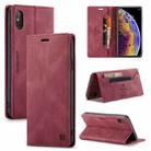 For iPhone X / XS AutSpace A01 Retro Skin-feel Crazy Horse Texture Horizontal Flip Leather Case with Holder & Card Slots & Wallet & RFID(Wine Red) - 1