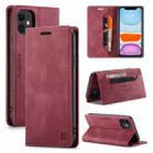 For iPhone 11 AutSpace A01 Retro Skin-feel Crazy Horse Texture Horizontal Flip Leather Case with Holder & Card Slots & Wallet & RFID (Wine Red) - 1