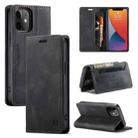 For iPhone 12 mini AutSpace A01 Retro Skin-feel Crazy Horse Texture Horizontal Flip Leather Case with Holder & Card Slots & Wallet & RFID (Black) - 1