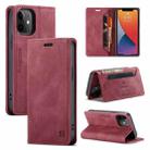 For iPhone 12 mini AutSpace A01 Retro Skin-feel Crazy Horse Texture Horizontal Flip Leather Case with Holder & Card Slots & Wallet & RFID (Wine Red) - 1