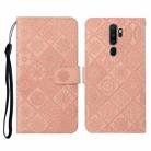 For OPPO A5 / A9 2020 Ethnic Style Embossed Pattern Horizontal Flip Leather Case with Holder & Card Slots & Wallet & Lanyard(Pink) - 1