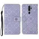 For OPPO A5 / A9 2020 Ethnic Style Embossed Pattern Horizontal Flip Leather Case with Holder & Card Slots & Wallet & Lanyard(Purple) - 1