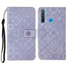 For OPPO Realme 5 Ethnic Style Embossed Pattern Horizontal Flip Leather Case with Holder & Card Slots & Wallet & Lanyard(Purple) - 1