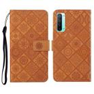 For OPPO Reno3 Ethnic Style Embossed Pattern Horizontal Flip Leather Case with Holder & Card Slots & Wallet & Lanyard(Brown) - 1