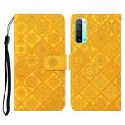 For OPPO Reno3 Ethnic Style Embossed Pattern Horizontal Flip Leather Case with Holder & Card Slots & Wallet & Lanyard(Yellow) - 1