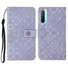 For OPPO Reno3 Ethnic Style Embossed Pattern Horizontal Flip Leather Case with Holder & Card Slots & Wallet & Lanyard(Purple) - 1