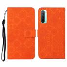 For OPPO Reno3 Ethnic Style Embossed Pattern Horizontal Flip Leather Case with Holder & Card Slots & Wallet & Lanyard(Orange) - 1