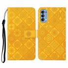 For OPPO Reno4 Ethnic Style Embossed Pattern Horizontal Flip Leather Case with Holder & Card Slots & Wallet & Lanyard(Yellow) - 1