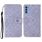For OPPO Reno4 Ethnic Style Embossed Pattern Horizontal Flip Leather Case with Holder & Card Slots & Wallet & Lanyard(Purple) - 1