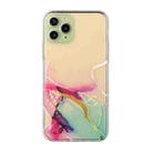 For iPhone 11 Pro Hollow Marble Pattern TPU Straight Edge Fine Hole Protective Case (Red Green) - 1