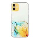 For iPhone 12 Hollow Marble Pattern TPU Straight Edge Fine Hole Protective Case(Yellow Blue) - 1