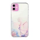 For iPhone 12 Hollow Marble Pattern TPU Straight Edge Fine Hole Protective Case(Pink) - 1