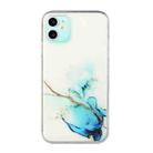 For iPhone 12 Hollow Marble Pattern TPU Straight Edge Fine Hole Protective Case(Blue) - 1