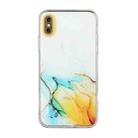 For iPhone X / XS Hollow Marble Pattern TPU Straight Edge Fine Hole Protective Case(Yellow Blue) - 1