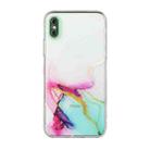 For iPhone X / XS Hollow Marble Pattern TPU Straight Edge Fine Hole Protective Case(Red Green) - 1