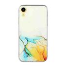 For iPhone XR Hollow Marble Pattern TPU Straight Edge Fine Hole Protective Case(Yellow Blue) - 1