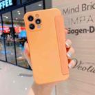 For iPhone 12 Imitate Liquid Silicone Horizontal Flip Leather Case with Card Slots(Orange) - 1