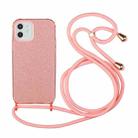 For iPhone 12 mini Glitter Powder Shockproof TPU Protective Case with Lanyard (Pink) - 1